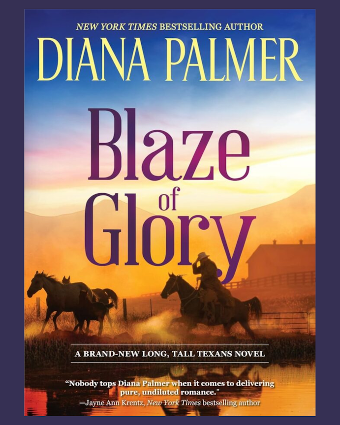 Book cover for Blaze of Glory featuring horseback riders at sunset on a ranch.
