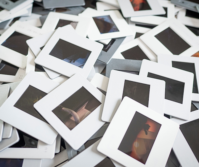 Photo of a pile of photo slides.